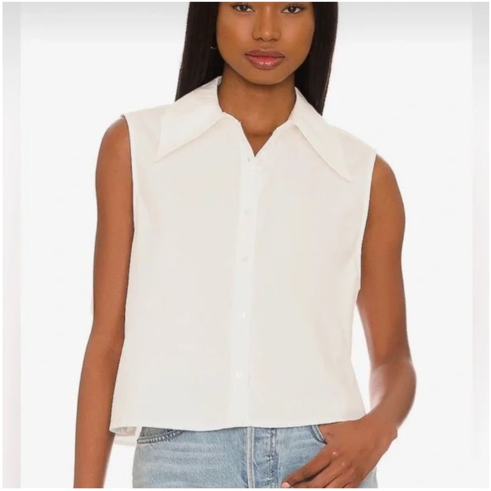 Anine Bing | White Sleeveless Button Down Crop Top